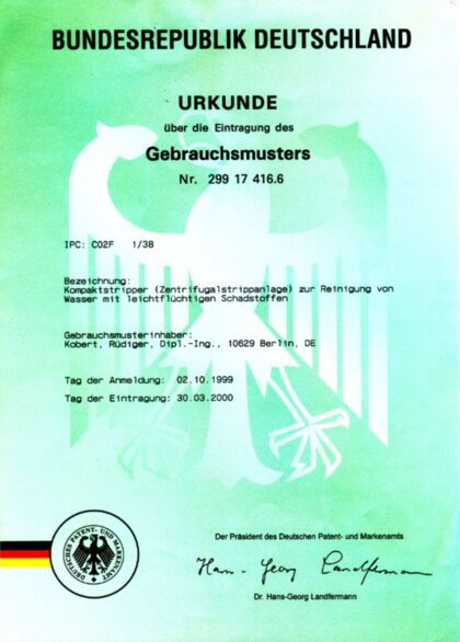 Urkunde Gebrauchsmuster Kompaktstripper